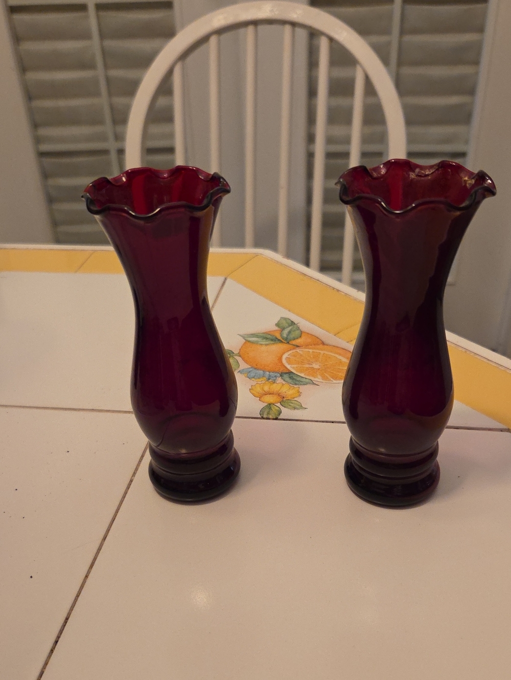 Vintage Anchor Hocking Bud Vase - Pair Royal Ruby Red.